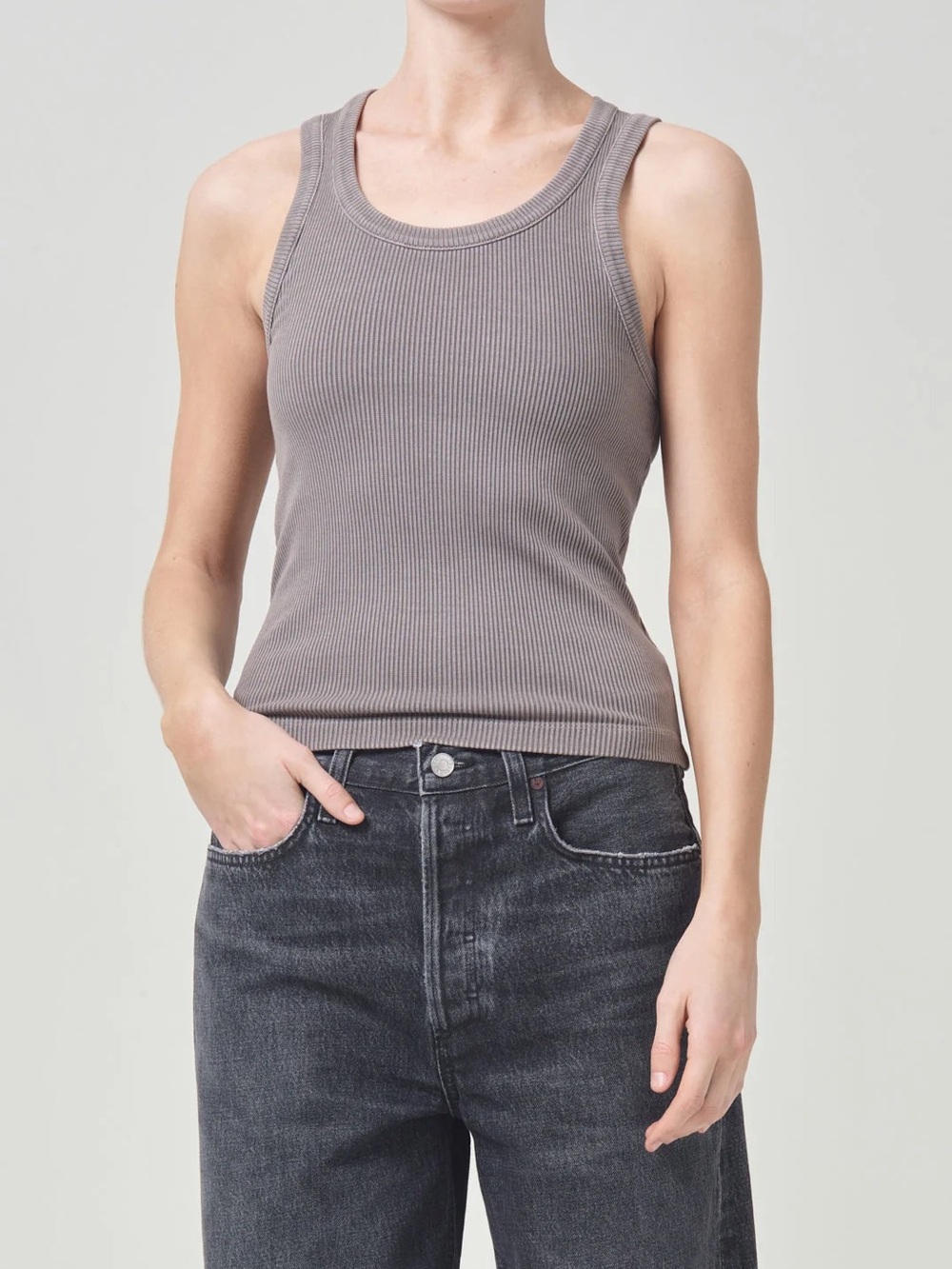 Agolde Ribbed Tank Top in Taupe Gray